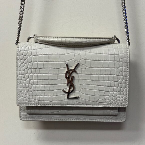Saint Laurent Calfskin Crocodile Embossed Medium Monogram Sunset Chain Bag - Picture 1 of 7